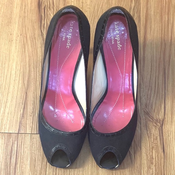 Kate Spade Black Peep Toe Fabric & Leather Heels - Picture 2 of 8